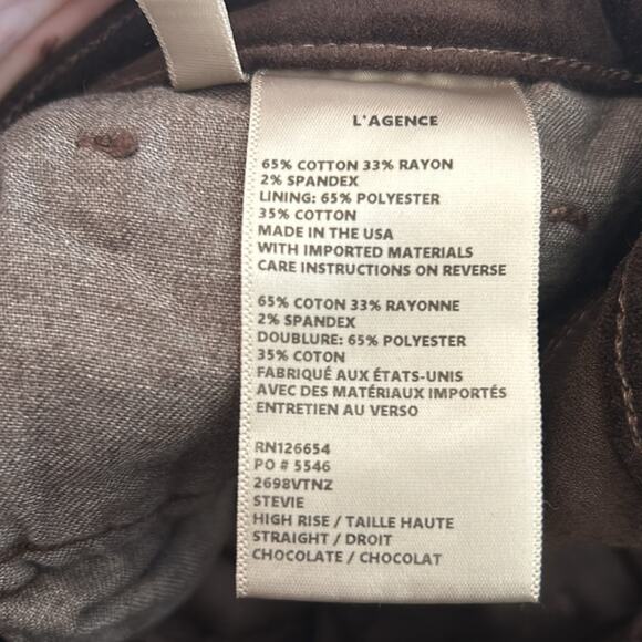 NEW L’Agence Stevie chocolate brown velveteen gold chain detail bootcut pants - Picture 15 of 16